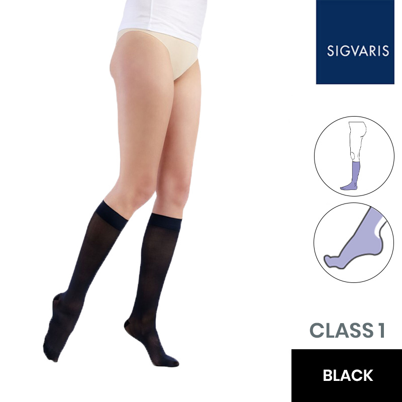 Sigvaris Essential Semitransparent Class 1 (10 - 15mmHg) Knee High Black Compression Stockings
